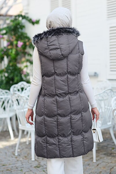 LOCCO Γκρι φουσκωτό γιλέκο με κουκούλα