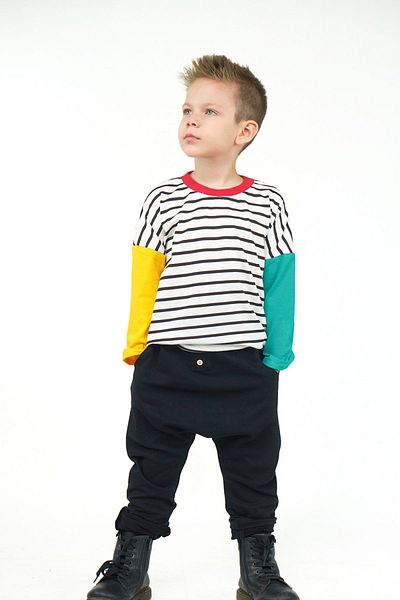 Catz Kids Pulover din bumbac pieptănat cu mânecă lungă cu dungi alb-negru - dublu