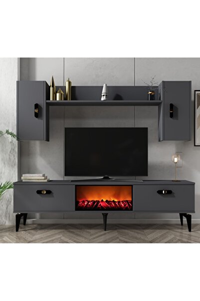DEMONTE DECOR PLUS ŞÖMİNELİ TV ÜNİTESİ TAKIMI ANTRASİT-ANTRASİT