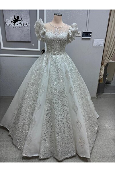 EKY GÖR SEV WEDDING DRESS OMUZ FIRFIRLI PİLELİ KABARIK GELİNLİK