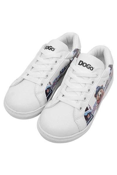 Dogo Pantofi albi vegani unisex pentru copii cu design Mr Bear