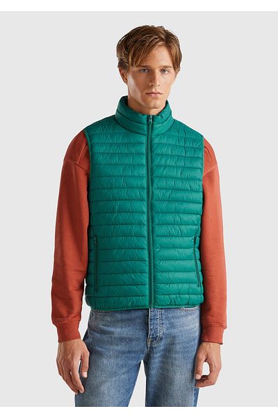 United Colors of Benetton Men's Dark Green Eco-Recyle Padded Puffa Vest
