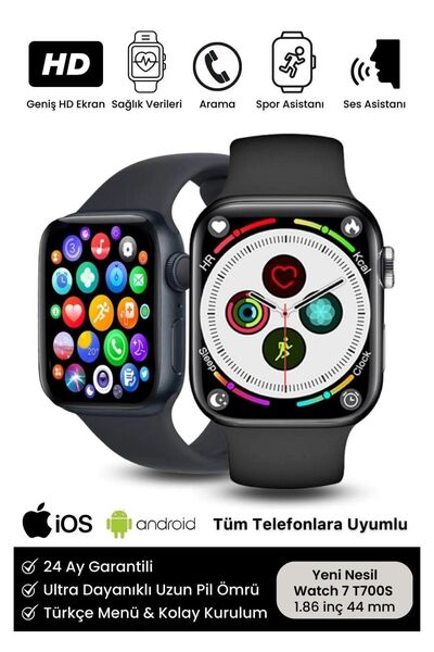 woodhub Yok Watch 7 Yeni Nesil Spor Ve Sağlık Sensörlü Ios Android Uyumlu Blu...
