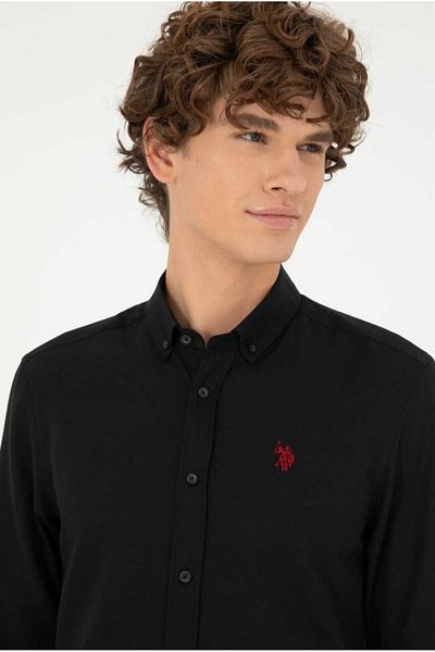 U.S. Polo Assn. Ανδρικό μαύρο βασικό μακρυμάνικο πουκάμισο