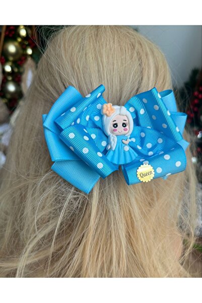 QUEEN AKSESUAR Elsa, albastru, alb, cu buline, cataramă automată cu clemă