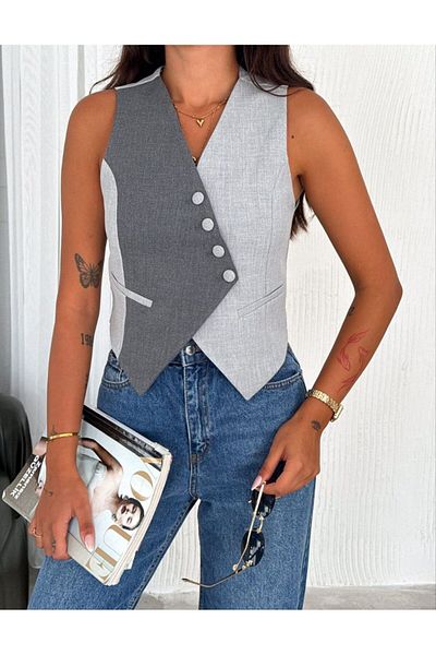 myvista Gray Double Colored Vest Lined
