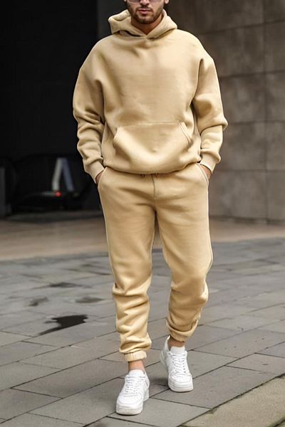 ruNadeS Ανδρικό σετ αθλητικής φόρμας Mink 3 Thread Raised Bottom Top Fleece Oversize Μέγεθος ελαστικό πόδι