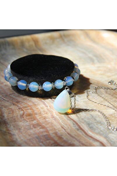 Ordem Natural Rhinestone Moonstone Bracelet and Steel Necklace Set - Women's Health and Hormonal Balance