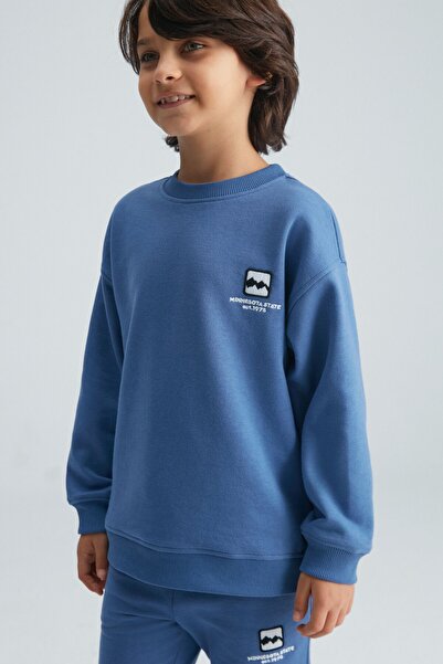 GRIMELANGE Geovanny Boy's 3 Thread Raster Κέντημα Λεπτομερές σετ φόρμας με ελαστικό πόδι Crew λαιμόκοψη