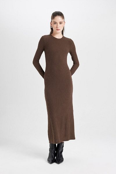 DeFacto Φόρεμα Maxi Bodycon με μακρυμάνικο λαιμόκοψη - D3373ax24wn