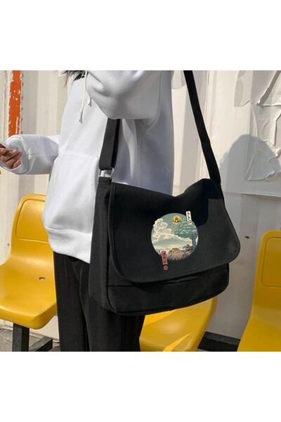 DEEFWEAR Μαύρη τσάντα αγγελιαφόρου Unisex με σχέδια Totoro Stylex