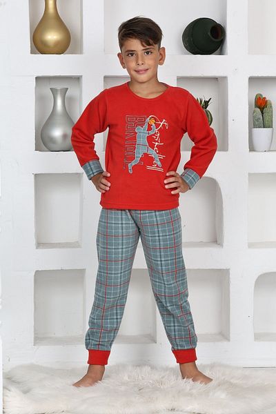 MODAREYA SET PIJAMALE PENTRU BĂIAȚI PLAID BASKET BRODAT