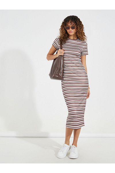 Styli Striped Short Sleeves T-Shirt Midi Dress
