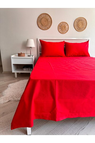 üntaş Red Single Burner Sheet and Pillowcase - Non-Elastic