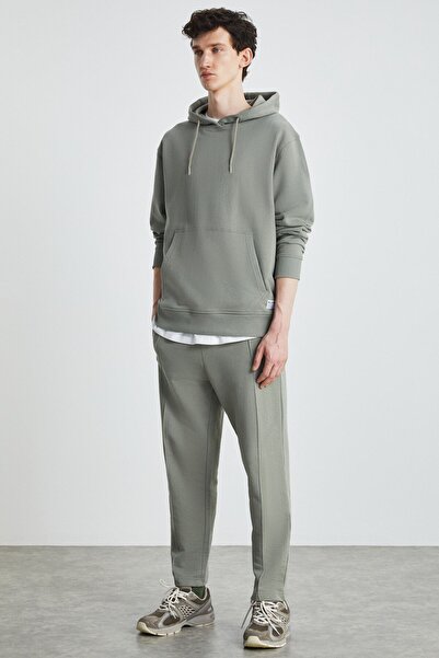 GRIMELANGE WALFRED Ανδρικό 100% οργανικό βαμβάκι 3 κλωστών χωρίς ράστερ μπροστινό ραβδωτό πράσινο φούτερ