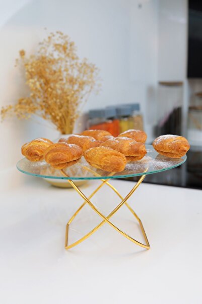 ZURİ DESİGN Stylish Glass Tray - Cake and Cookie Presentation Stand with Gold Metal Legs