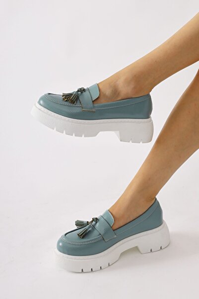 Limoya Linni Turquoise Wrinkled Patent Leather Tasseled Moccasin, Women's Loafer Shoes Opportunity Product
