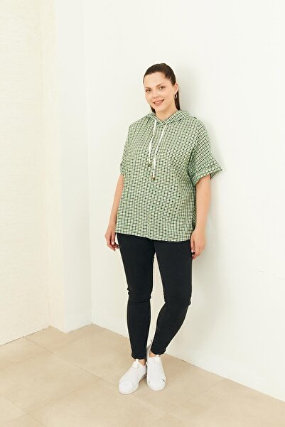 Curly Πράσινη καρό μπλούζα με κουκούλα