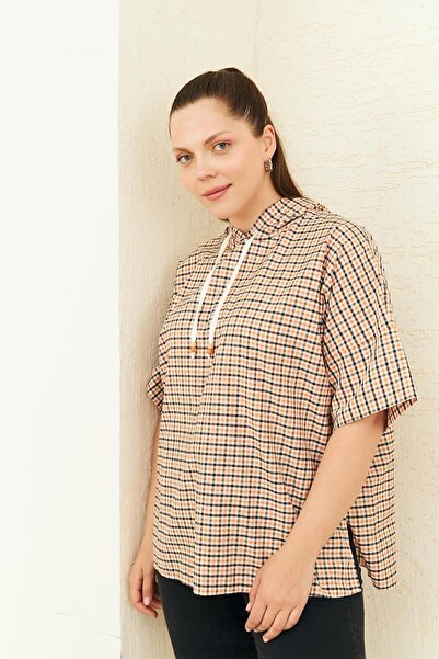 Curly Πορτοκαλί καρό μπλούζα με κουκούλα