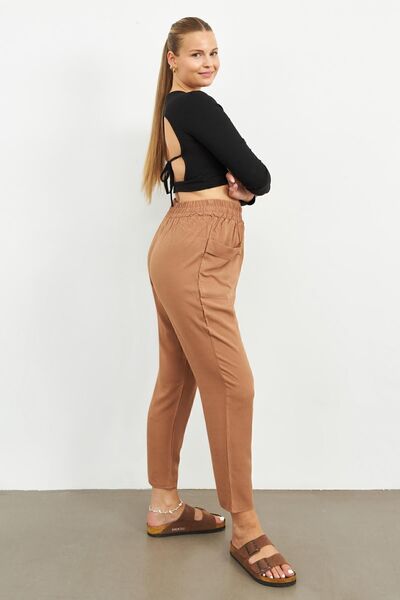 Curly Camel Loose Pocket Linen Trousers