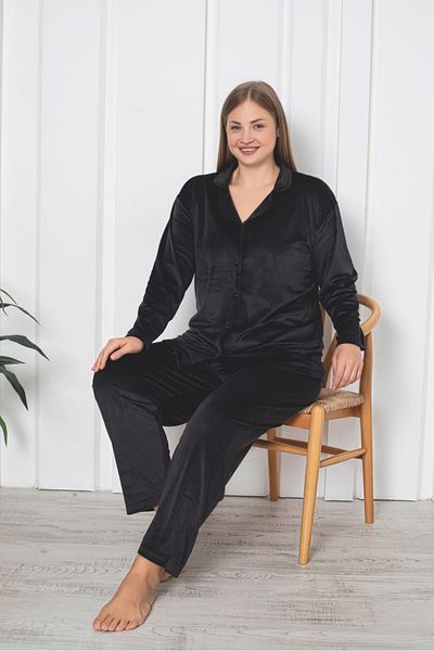 Asel Κοστούμι Velvet - Plus Size, Oversize με κουμπιά