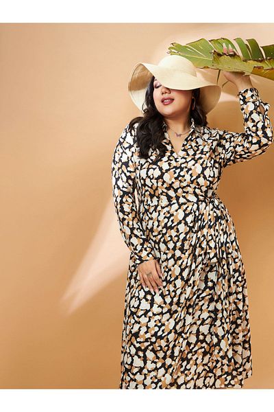 Sassafras By Styli Plus Animal Print Wrap Midi Dress
