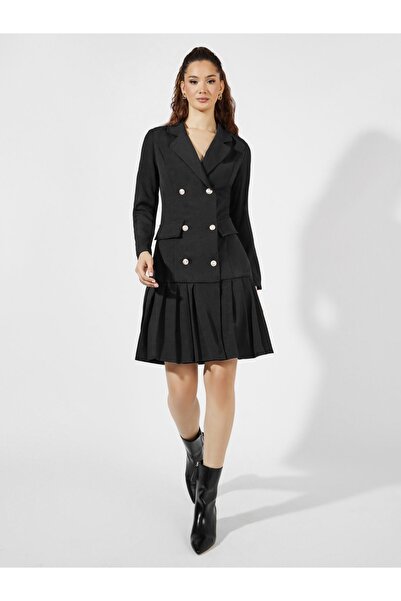 Styli Pleated Hem Blazer Knee Length Dress