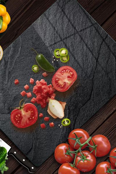 Decovetro Glass Cutting Board and Presentation Black Stone Patterned Cutting Table 20 X 30 cm