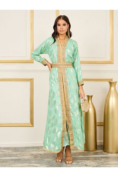 Maxim Creation By Styli Embroidered Lace Lurex Texture Sheer Jalabiya