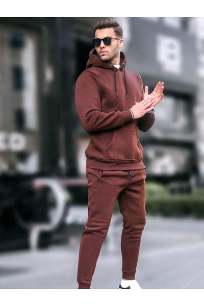 YAKAMEL Men's Winter Hooded Oversize Cotton Tracksuit Set 3 Thread