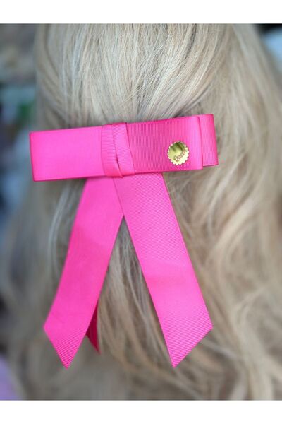 QUEEN AKSESUAR Fuchsia Pink Trend Fashion - Luxury Design Layered Long Pendant Lamp Tailed Ribbon Bow