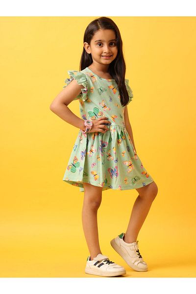 Anthrilo By Styli Butterfly Print Ruffled Casual Dress