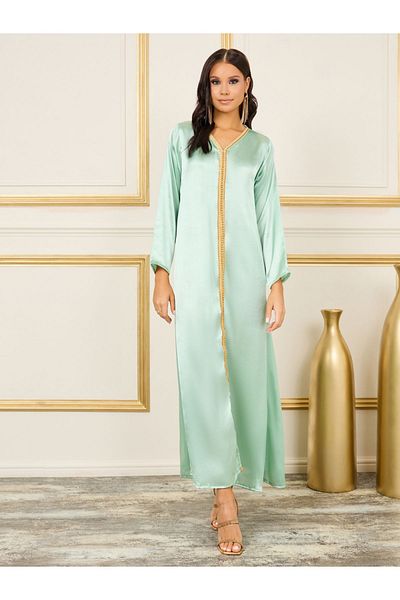 Maxim Creation By Styli Embroidered Lace Lurex Texture Sheer Jalabiya