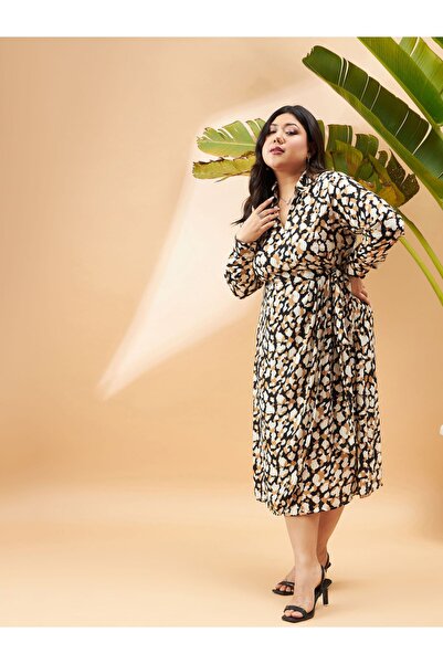 Sassafras By Styli Plus Animal Print Wrap Midi Dress