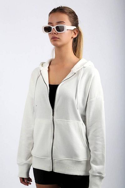 Seeh Cardigan alb cu glugă și fermoar model Sh113