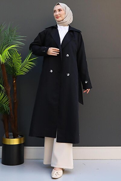 GİZ AGİYİM Selvi Kuşaklı Trenç Siyah