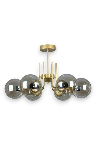 Fer Avize Tanya Modern Design Kitchen - Living Room - Bedroom - Ceiling Antique Color Honey Glass 6-Piece Chandelier