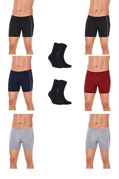 YILDIZ Ανδρικά Boxers 107 - 6 Pack Mixed Color, Modal Piping, 2 Pairs Bamboo Socks Gift