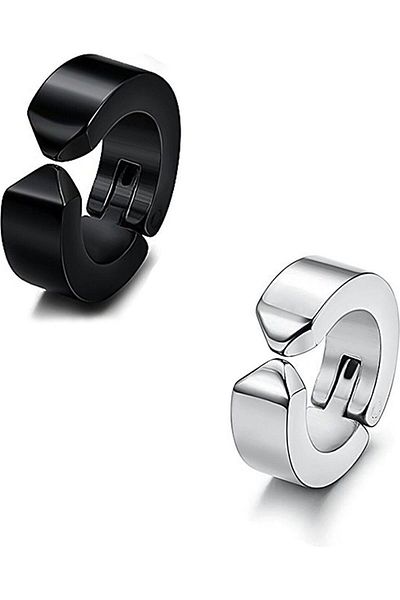 Melantis Black Silver Unisex Hoop Earring Set - Compressed