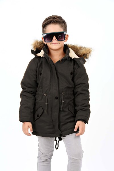 Çocuk Unisex Kışlık Su İtici Uzun Kürk Kaplama Mont Kaban 6-15 YAŞ