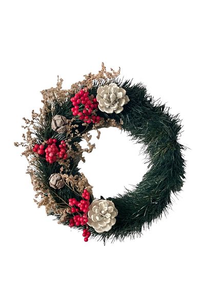 ART PINE 25cm Natural-Artificial Christmas Door Ornament - New Year Decoration Christmas Wreath