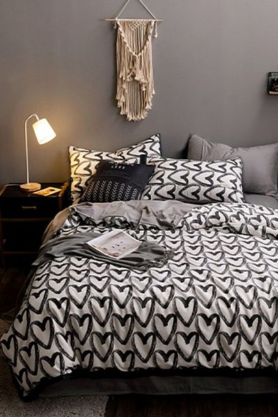 İQON Комплект завивки с вталени чаршафи, Double Love Heart Grey.