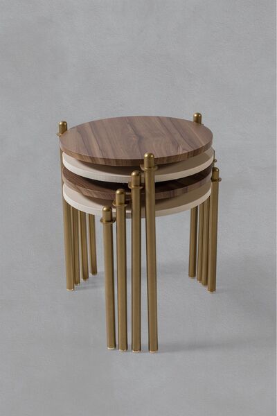 Veys Sehpa 4 LÜ FLORA ZİGON SEHPA - CEVİZ  - KREM