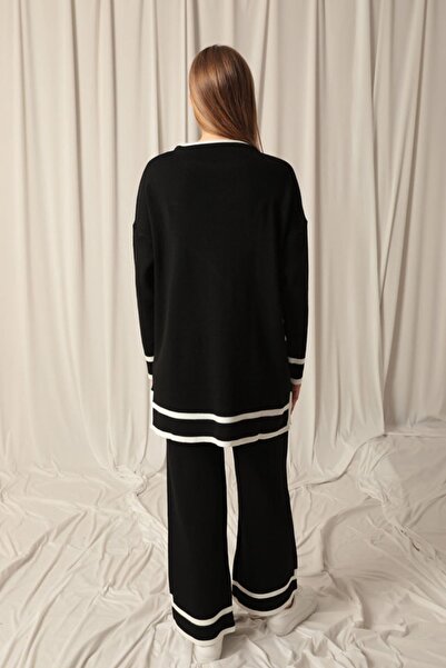 bayansepeti New Season - Null Collar and Stripe Detailed Knitwear Women's Sweater and Trousers Set