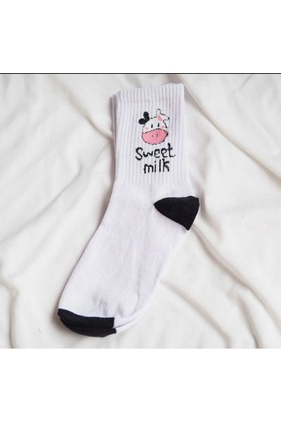 synshop Κάλτσες Sweet Milk Cow - Kawaii Y2k Anime Λευκό Αθλητικό Δώρο Κάλτσα Τένις Κολλεγίου