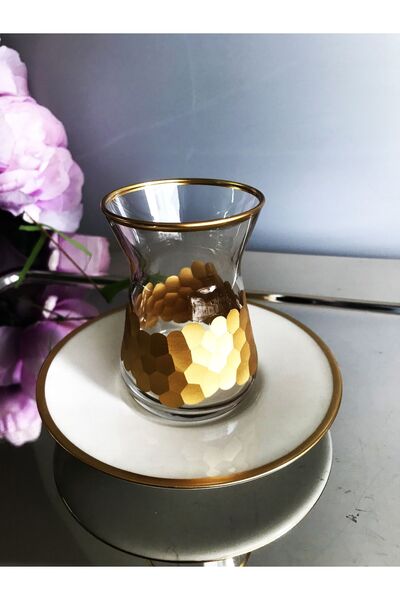 DECOSTYLE Honeycomb Gold Tea Set 12 Pieces with Porcelain Plate
