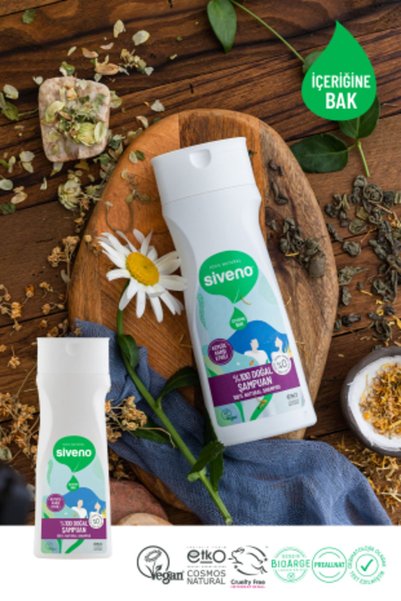 Siveno %100 Doğal Kepeğe Karşı Etkili Şampuan Günlük Bakım Yağlı Saçlar Çay Ağacı Keklik Üzümü Vegan 300 ml