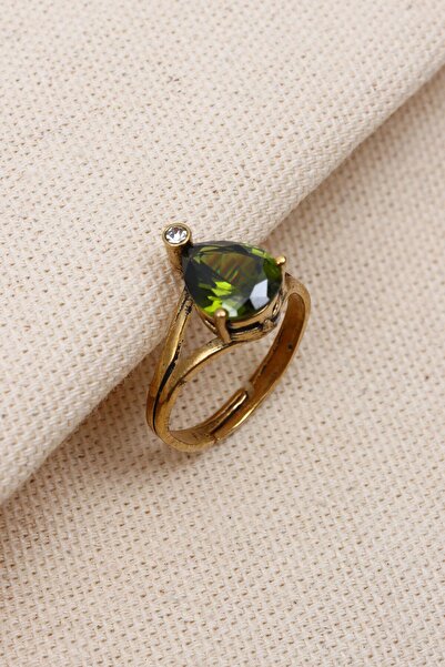 Süspüs Accessories قابل للتعديل قطرة الزركون الأحجار الكريمة الخضراء خاتم أصيل