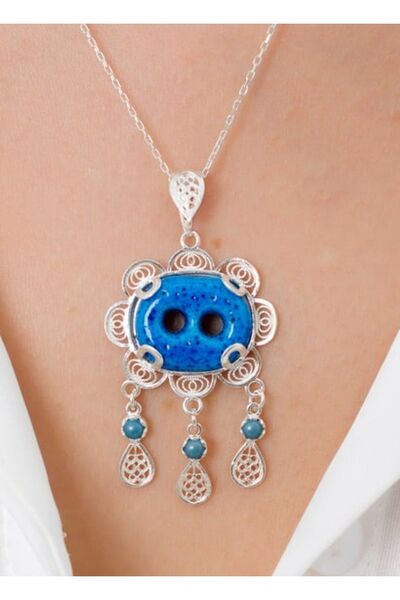 MidyatMelekSilver 925 ayar gümüş telkari işleme nazar boncuğu kolye