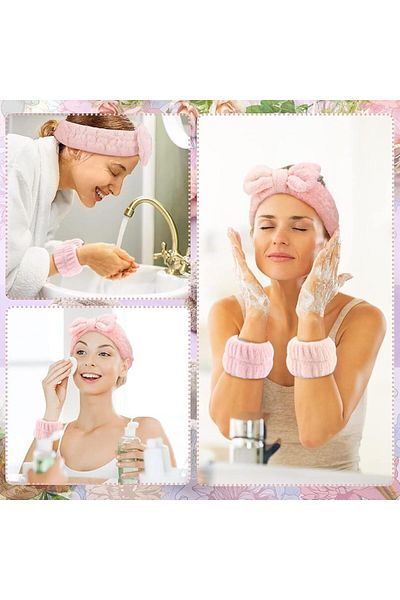 MEŞELİ TEKSTİL Extra Super Soft Spa Set - Set of 2 Towels, Washing Wristbands and Elastic Hair Band